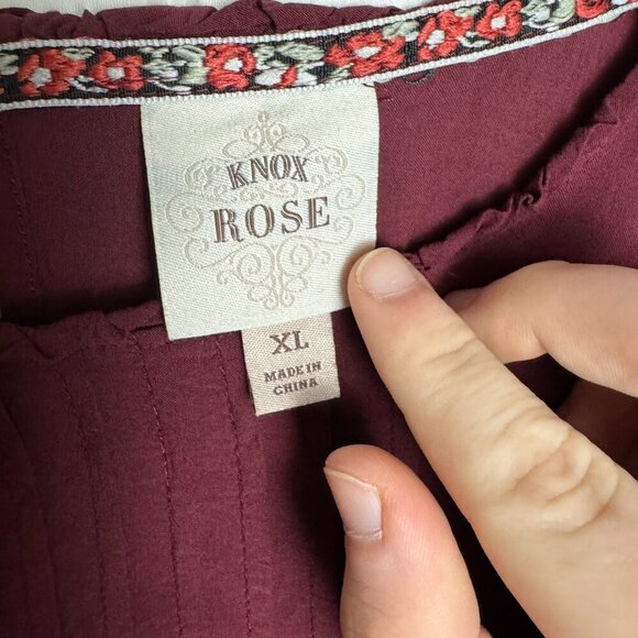 Knox Rose Burgundy Eyelet Lace Long Sleeve Top XL G3 - Picture 8 of 8